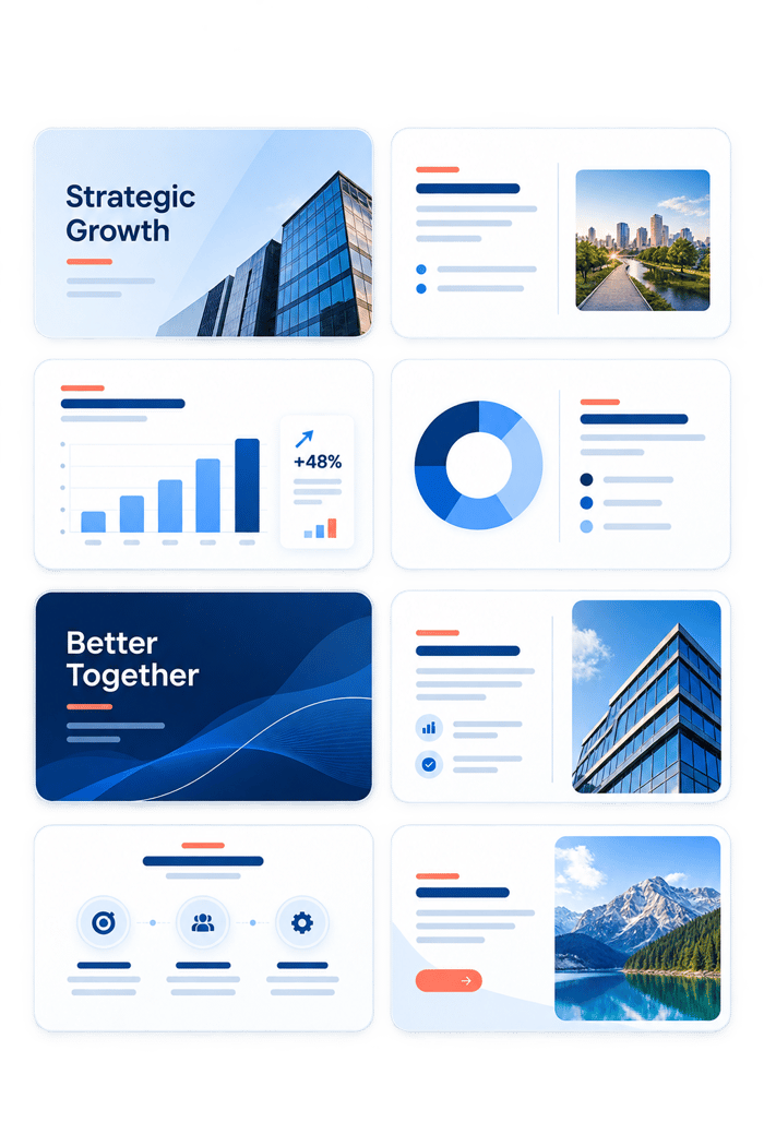 On-brand slide layouts organized by Decky