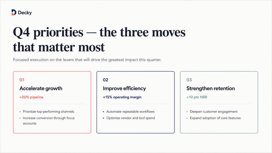 Q4 priorities slide with three strategic moves